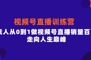 视频号直播训练营，素人从0到1做视频号直播销量百万，走向人生巅峰