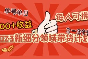 2023新细分领域带货计划：单号单日1000 收益不难，每人可操作3-5个账号