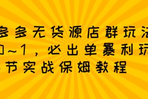 拼多多无货源店群玩法：从0~1，36节实战保姆教程，​极速起店必出单