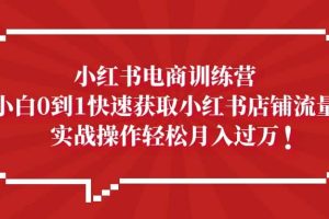 小红书电商训练营，小白0到1快速获取小红书店铺流量