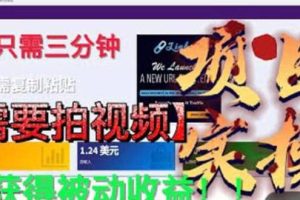 最新国外掘金项目 不需要拍视频 即可获得被动收益 只需操作3分钟实现躺赚