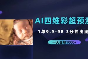 AI四维彩超预测，一单9.9-98，3分钟出图，一天变现1000