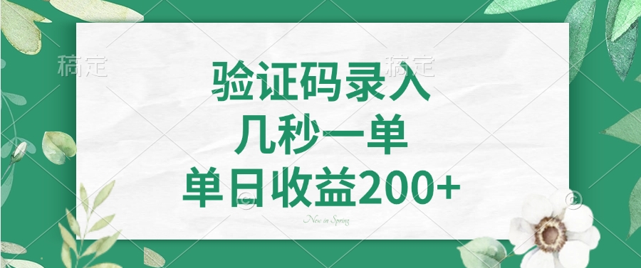 验证码录入，几秒一单，单日收益200+