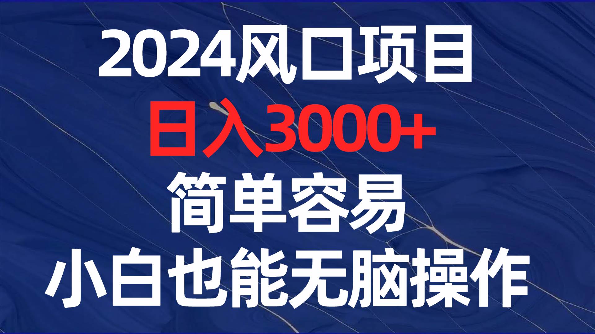 2024风口项目，日入3000 ，简单容易，小白也能无脑操作